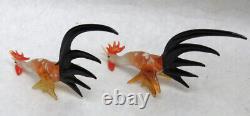 Great Pair Hand Blown Roosters Miniture Murano Glass