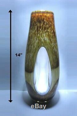 Great Price! 14 Tall Murano, 3 Glass Window Hand Blown 2 Layer Cased Glass Vase