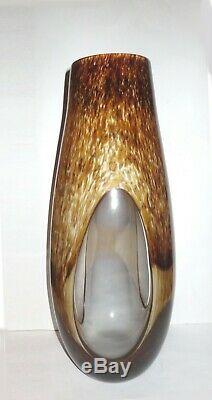 Great Price! 14 Tall Murano, 3 Glass Window Hand Blown 2 Layer Cased Glass Vase