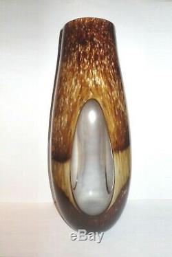 Great Price! 14 Tall Murano, 3 Glass Window Hand Blown 2 Layer Cased Glass Vase