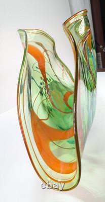 HUGE 2 Feet Wide Hand Blown Art Glass Sculpture Murano Style Murrine Swirls VTG