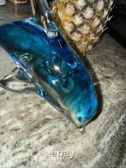 HUGE Hand Blown Art Glass Murano Dolphin Figurine Blue Clear 10 x 6 Gorgeous