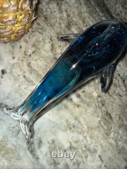 HUGE Hand Blown Art Glass Murano Dolphin Figurine Blue Clear 10 x 6 Gorgeous