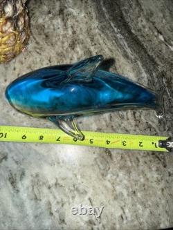 HUGE Hand Blown Art Glass Murano Dolphin Figurine Blue Clear 10 x 6 Gorgeous