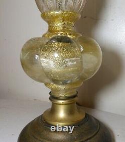 HUGE antique Italian Murano hand blown gold flake art glass electric table lamp