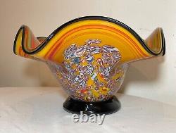 HUGE vintage hand blown millefiori glass Italian centerpiece footed bowl Murano