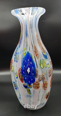 Hand Blown 12.5 Murano Vase withPolychrome Murrine and Canne Anzolo Fuga