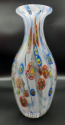 Hand Blown 12.5 Murano Vase withPolychrome Murrine and Canne Anzolo Fuga