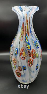 Hand Blown 12.5 Murano Vase withPolychrome Murrine and Canne Anzolo Fuga