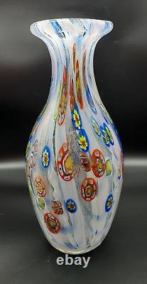 Hand Blown 12.5 Murano Vase withPolychrome Murrine and Canne Anzolo Fuga