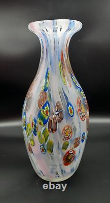 Hand Blown 12.5 Murano Vase withPolychrome Murrine and Canne Anzolo Fuga