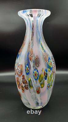 Hand Blown 12.5 Murano Vase withPolychrome Murrine and Canne Anzolo Fuga