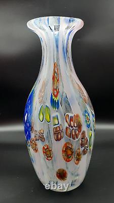 Hand Blown 12.5 Murano Vase withPolychrome Murrine and Canne Anzolo Fuga