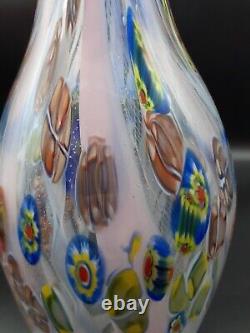 Hand Blown 12.5 Murano Vase withPolychrome Murrine and Canne Anzolo Fuga