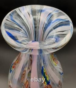 Hand Blown 12.5 Murano Vase withPolychrome Murrine and Canne Anzolo Fuga