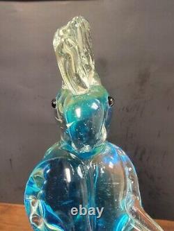 Hand Blown 1960s Murano Glass 12.5 Tall Bird Blue Parrot Cockatoo Figurine