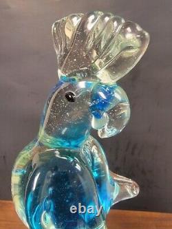 Hand Blown 1960s Murano Glass 12.5 Tall Bird Blue Parrot Cockatoo Figurine