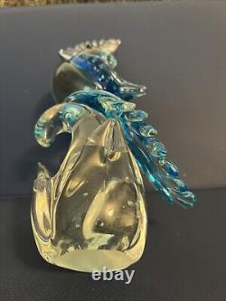 Hand Blown 1960s Murano Glass 12 Tall Bird Blue Parrot Cockatoo Figurine