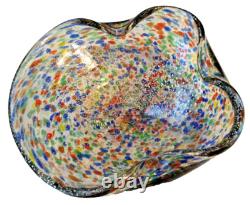 Hand Blown Art Glass Bowl Confetti Multicolored Vintage Murano Italy Mid Century