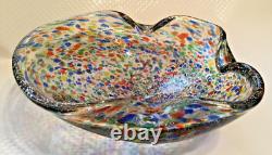 Hand Blown Art Glass Bowl Confetti Multicolored Vintage Murano Italy Mid Century