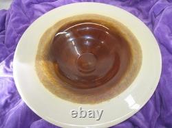 Hand Blown Art Glass Bowl murano 19 Wide Brown Amber Cream Modern Centerpiece