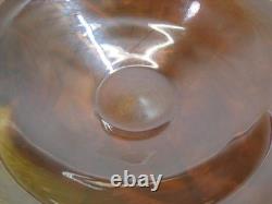 Hand Blown Art Glass Bowl murano 19 Wide Brown Amber Cream Modern Centerpiece
