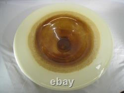 Hand Blown Art Glass Bowl murano 19 Wide Brown Amber Cream Modern Centerpiece