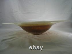 Hand Blown Art Glass Bowl murano 19 Wide Brown Amber Cream Modern Centerpiece
