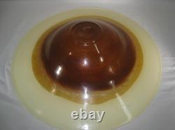 Hand Blown Art Glass Bowl murano 19 Wide Brown Amber Cream Modern Centerpiece