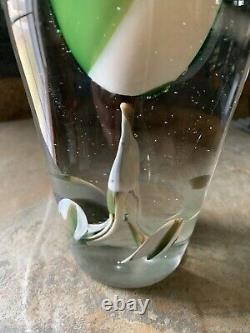 Hand Blown Art Glass Bud Vase Green Swirl. Antique Vtg Murano Thick Heavy RARE