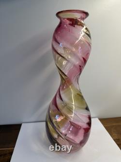 Hand Blown Art Glass Murano Large 13 Pink Clear Amber Vase Stunning