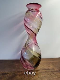 Hand Blown Art Glass Murano Large 13 Pink Clear Amber Vase Stunning