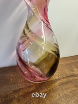 Hand Blown Art Glass Murano Large 13 Pink Clear Amber Vase Stunning