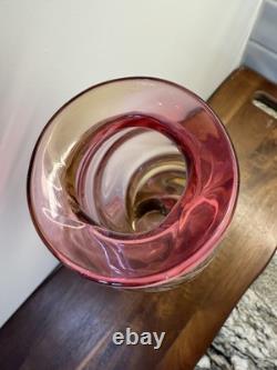 Hand Blown Art Glass Murano Large 13 Pink Clear Amber Vase Stunning