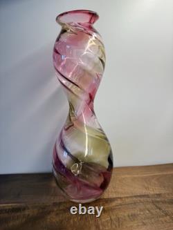 Hand Blown Art Glass Murano Large 13 Pink Clear Amber Vase Stunning