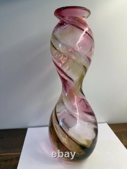 Hand Blown Art Glass Murano Large 13 Pink Clear Amber Vase Stunning