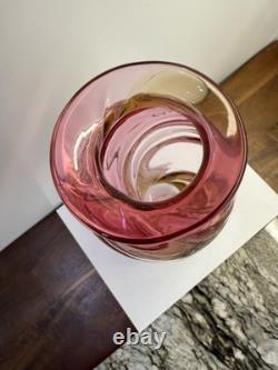 Hand Blown Art Glass Murano Large 13 Pink Clear Amber Vase Stunning