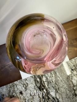 Hand Blown Art Glass Murano Large 13 Pink Clear Amber Vase Stunning