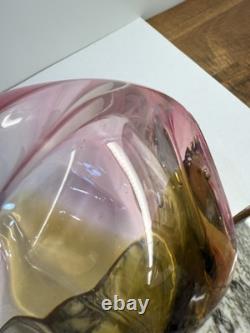 Hand Blown Art Glass Murano Large 13 Pink Clear Amber Vase Stunning