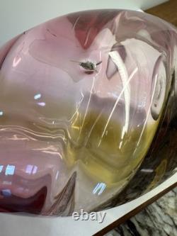 Hand Blown Art Glass Murano Large 13 Pink Clear Amber Vase Stunning