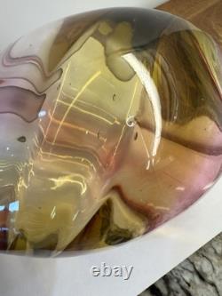 Hand Blown Art Glass Murano Large 13 Pink Clear Amber Vase Stunning