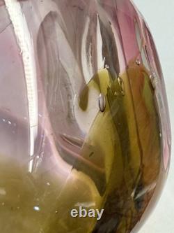 Hand Blown Art Glass Murano Large 13 Pink Clear Amber Vase Stunning