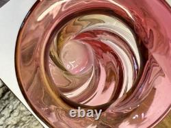 Hand Blown Art Glass Murano Large 13 Pink Clear Amber Vase Stunning