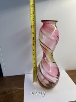 Hand Blown Art Glass Murano Large 13 Pink Clear Amber Vase Stunning