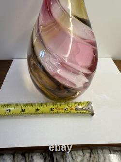 Hand Blown Art Glass Murano Large 13 Pink Clear Amber Vase Stunning