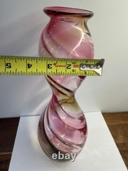 Hand Blown Art Glass Murano Large 13 Pink Clear Amber Vase Stunning