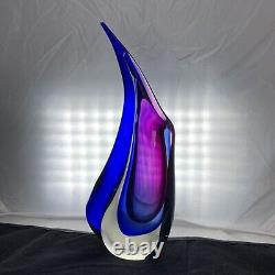 Hand Blown Art Glass Summerso Tear Drop Vase Blue Purple Applied Cobalt Murano
