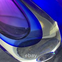 Hand Blown Art Glass Summerso Tear Drop Vase Blue Purple Applied Cobalt Murano