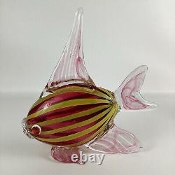 Hand Blown Art Glass Tropical Fish Pink Yellow Stripes Murano Style Coastal