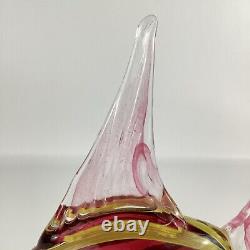 Hand Blown Art Glass Tropical Fish Pink Yellow Stripes Murano Style Coastal